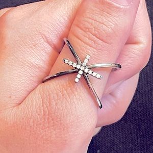 Double cross ring sterling silver 925 stamped grunge Y2K 90s